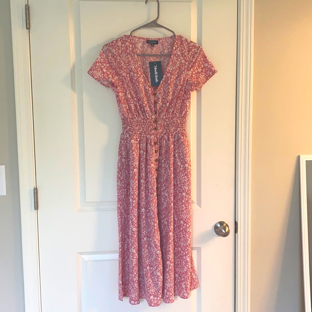Modcloth XS new pink floral midi dress
